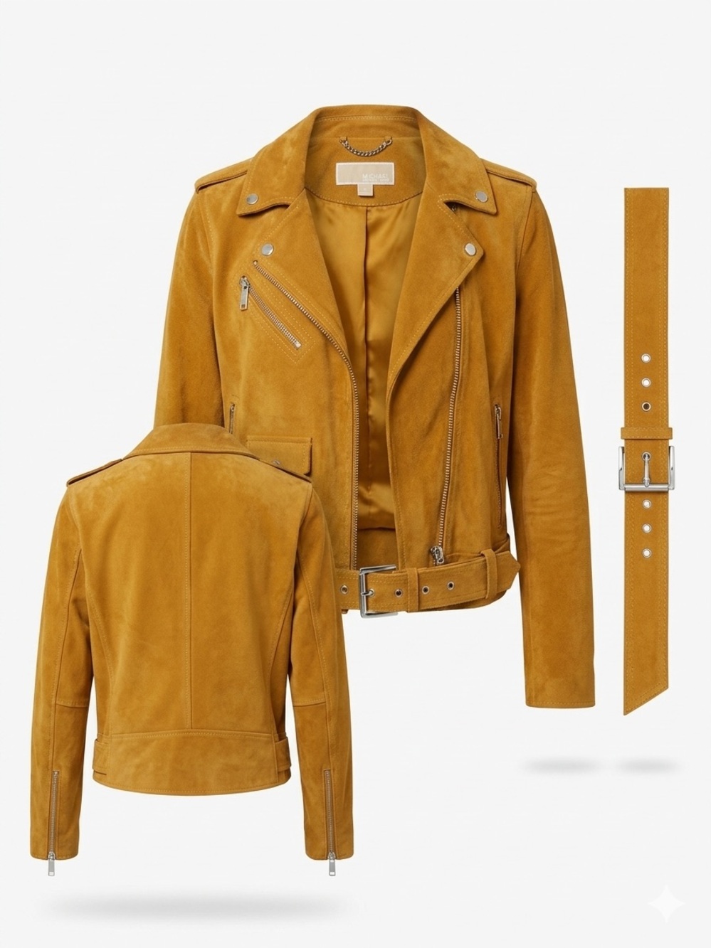 Michael Kors Suede Moto Jacket in Mustard